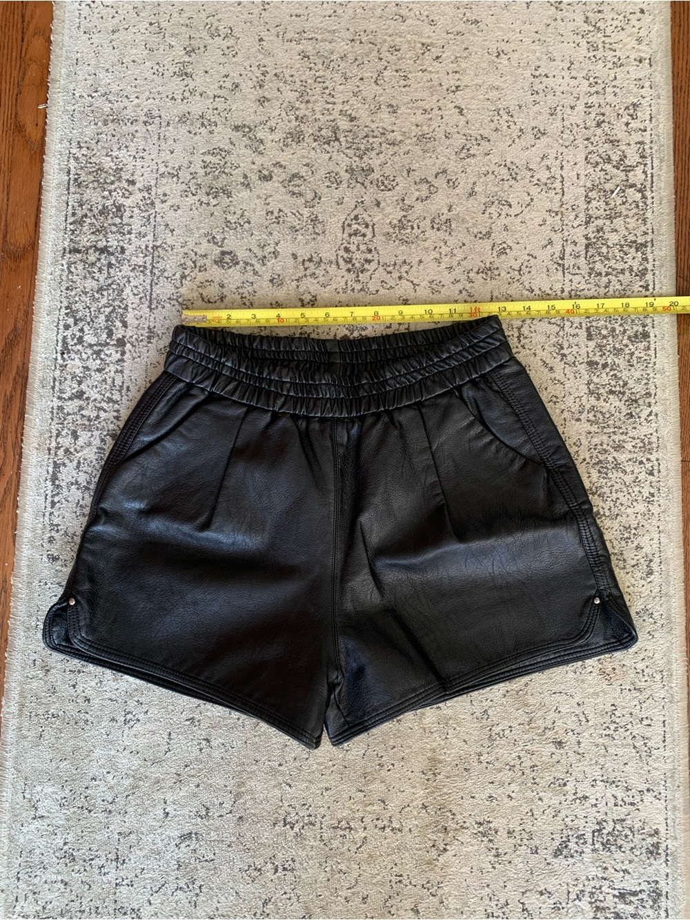 Black Faux Leather Elastic Waist Women’s Shorts